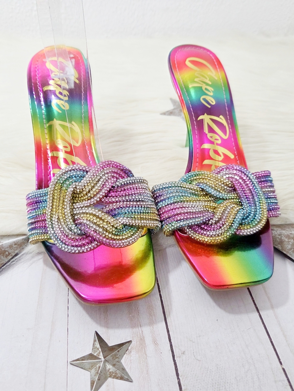 Cape Robbin Flynn rainbow rhinestone heels square toe stiletto women's size 7 - Picture 4 of 8